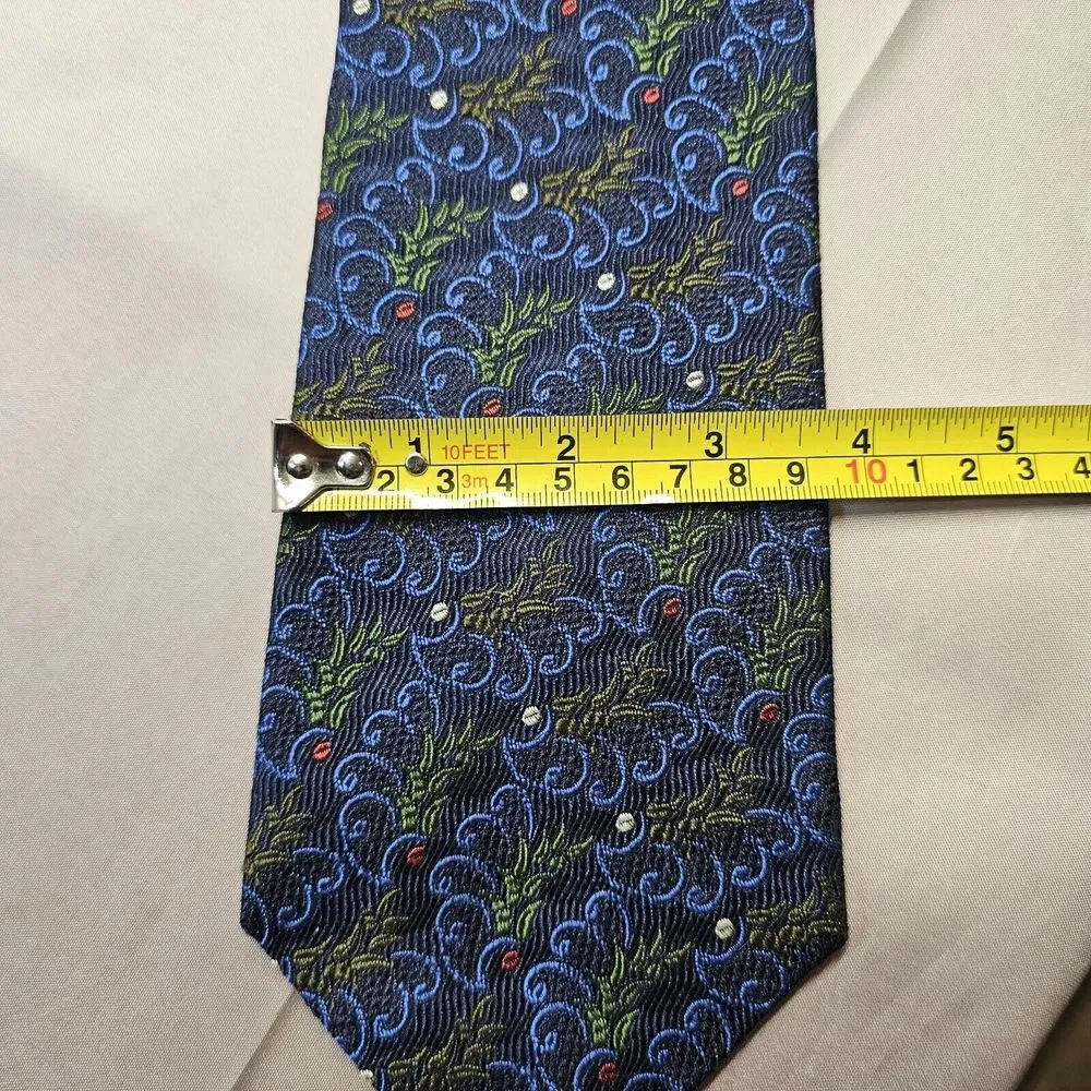 Hickey Freeman Tie Mens Silk Blue Geometric Pattern 60x3.5‎ Extra Long